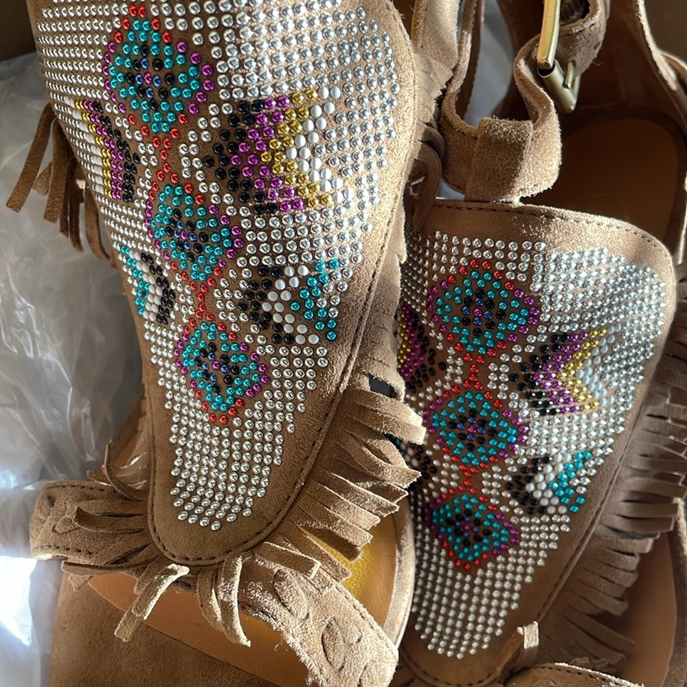 Ash Aztec studded suede block heels